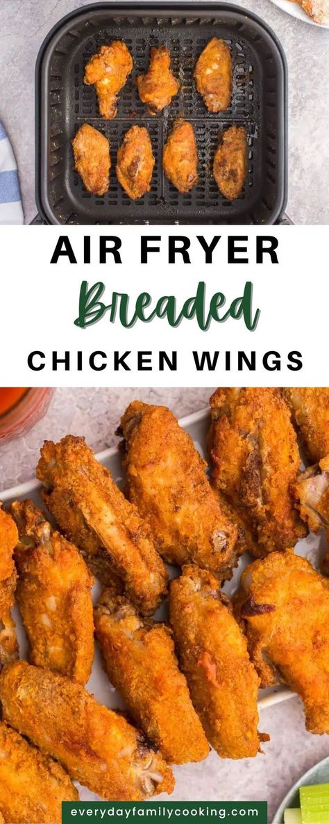 Crispy Wings Recipe, Air Fried Chicken Wings Recipe, Breaded Wings, Breaded Chicken Wings, Air Fryer Recipes Chicken Wings, Chicken Wing Recipes Fried, Air Fry Chicken Wings, Air Fryer Wings, Crispy Wings