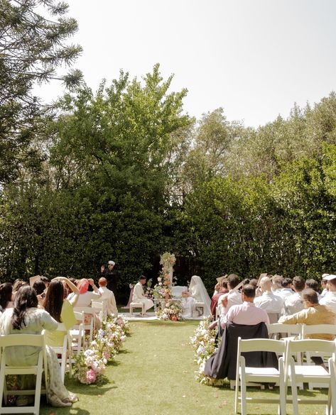 The most dreamy garden ceremony setup⁠ ⁠ One thing I love about these pictures is that you can see Samiha and Sohail's family and friends sitting and soaking in every moment in an unplugged ceremony⁠ ⁠ Photography: @ngcreativestudio⁠ Venue: @burnhamgroveestate⁠ Decor: @nokshaevents⁠ Bouquet: @springfull_⁠ Makeup: @mariamzafarbridal⁠ Bridal Outfit: @abhishekh_n_radhika⁠ Wedding Rings: @austenandblake⁠ Bridal Jewellery: @sgjewelz⁠ Nikkah Certificate: @calligraphybyaiman⁠ Garden Nikkah Decor, Outside Nikkah, Outdoor Nikkah Decor, Garden Nikkah, Backyard Nikkah, Outdoor Nikkah, Simple Nikah, Nikkah Setup, Nikkah Aesthetic