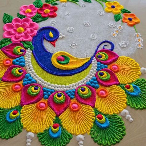 Super Satisfying Peacock Rangoli Designs | Rangoli by Jyoti Rathod | Simple and easy way to draw peacock rangoli ! | By Rangoli by jyoti rathod | Facebook Picoc Rangoli, Peacock Rangoli Designs Latest, Pecok Design Rangoli Simple, Rangoli Designs Of Peacock, Rangoli Designs With Peacock, Peacock Rangoli Easy, Rangoli 2024 Designs, Rangoli Designs Peacock Latest, Pecock Model Rangoli