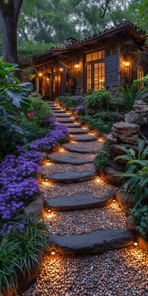 Front Yard Lighting, Backyard Designs, Outdoor Decor Backyard, Backyard Garden Design, Backyard Patio Designs, Alam Yang Indah, Outdoor Landscaping, Modern Outdoor, Backyard Landscaping Designs