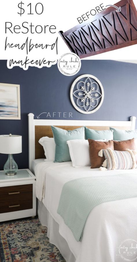 Headboard Refinish Ideas, Headboard Redo, Dark Wood Headboard, Mission Style Beds, Pretty Headboard, Headboard Makeover, Bed Makeover, Furniture Redos, Paint Color Inspiration