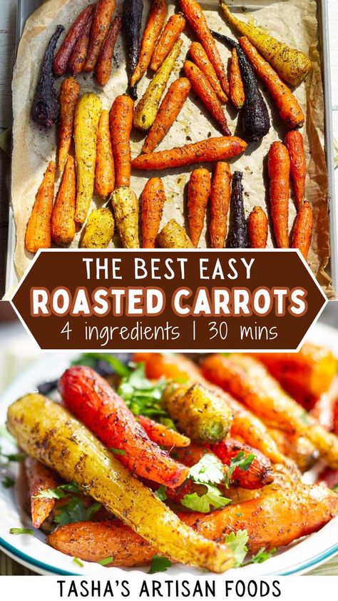 roasted carrots being served Roasted Carrots Thanksgiving Recipe, Rosemary Roasted Carrots, Carrots Roasted In Oven, Cooked Carrots Stove Top, Roasted Whole Carrots Oven, Roasted Carrots Recipes, Simple Roasted Carrots, How To Roast Carrots In The Oven, Carrot Roasted Recipes