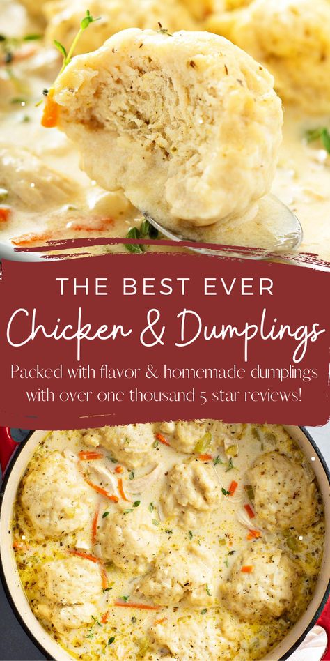 This homemade Chicken and Dumplings recipe makes creamy soup loaded with big fluffy dumplings made from scratch. An easy and cozy recipe! #dumplings #soup #chickensoup Healthy Detox Soup, Best Chicken And Dumplings, Best Ever Chicken, Creamy Soup Recipes, Chicken And Dumplings Recipe, Homemade Chicken And Dumplings, Homemade Chicken Soup, Chicken Dumplings, Homemade Dumplings