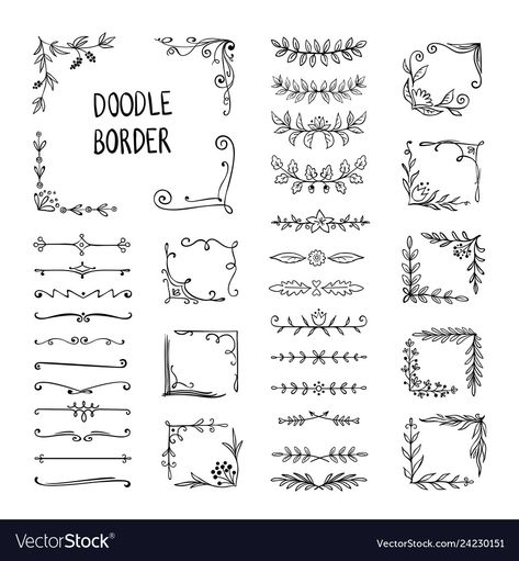 Border Doodles Hand Drawn, Border Doodles, Corner Drawing, Embellishment Drawing, Hand Drawn Border, Sketch Pattern, Doodle Borders, Doodle Frame, Bullet Journal Banner