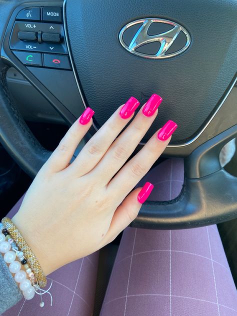 need inspo for your next nail appointment this spring and summer? try these hot pink nails!! Hot Pink Nails Medium Length, Pink Monochromatic Nails, Square Nails Hot Pink, Hot Pink French Tips Square, Bright Nail Color Ideas, Square Hot Pink Nails, Hot Pink Square Acrylic Nails, Nail Inspo Hot Pink, Hot Pink Square Nails