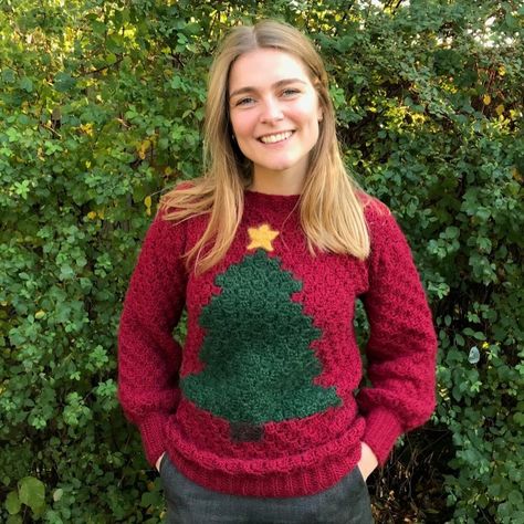 Ugly Christmas Sweater Pattern, Crochet Sweater Design, Ugly Sweater Contest, Tacky Christmas Sweater, Christmas Tree Sweater, Sweater Patterns, Crochet Sweater Pattern Free, Crochet Christmas Trees, Holiday Crochet