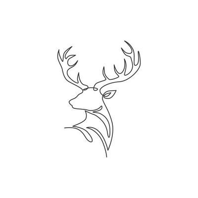 One single line drawing of adorable head deer for company logo identity. Cute reindeer mammal animal mascot concept for public zoo. Trendy continuous line draw vector graphic design illustration 4481465 Vector Art at Vecteezy Line Animals Drawing, Animal Line Illustration, Deer Tattoo Minimalist, Minimalist Animal Drawing, Simple Deer Tattoo, Deer Line Drawing, Animal Outline Drawing, Deer Head Outline, Deer Head Drawing