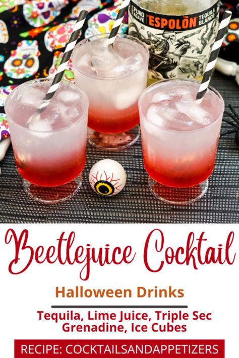 Tequila Drinks Halloween, Halloween Tequila Shots, Beetlejuice Themed Drinks, Halloween Cocktails Recipes Tequila, Halloween Tequila Drinks, Beetlejuice Drink, Jungle Juice Halloween, Beetlejuice Party Food, Halloween Drinks Alcohol Cocktails