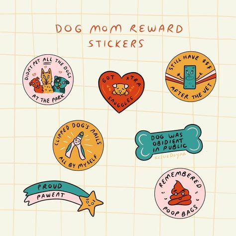 Kelsie Dayna on Instagram: “Cuz dog moms count too...💛 Thanks to my sweet friend @carakuuipo for the suggestion!! . . . #illustration #womenwhodraw #art…” Reward Stickers, Dog Mom, Dogs, On Instagram, Instagram, Art