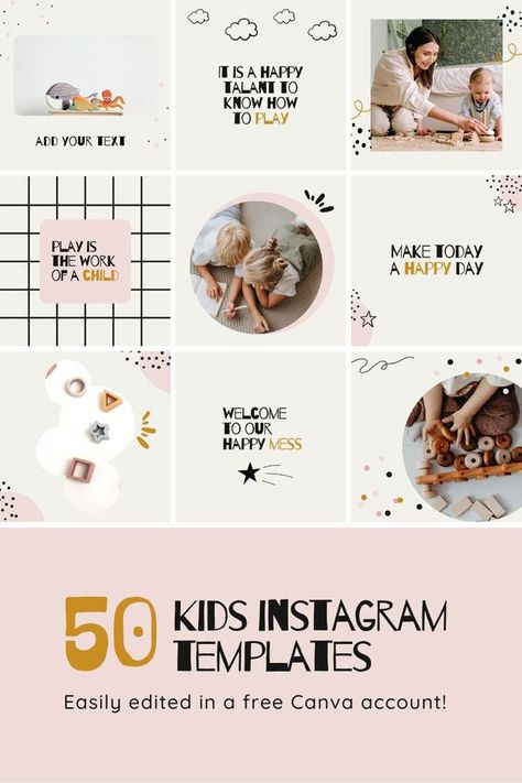 Instagram Post Templates by Amelia Baby Instagram Account Ideas, Instagram Illustration Feed, Kids Instagram Feed, Kids Branding Design, Instagram Posts Template, Instagram Grid Layout, Canva Instagram Post, Instagram Font, Instagram Feed Layout