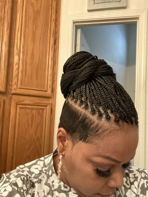 Pin by Linda Christopher on haircut | Braids with shaved sides, Shaved side hairstyles, Braided cornrow hairstyles Braided Cornrow Hairstyles With Shaved Sides, Knotless Braids With Tapered Sides, Micro Braids With Shaved Sides, Braid Mohawk For Black Women, Cornrows With Shaved Sides, Braids With Undercut Black Women, Mohawk Braids For Black Women, Braids For Short Hair Black Women, Knotless Braids With Shaved Sides