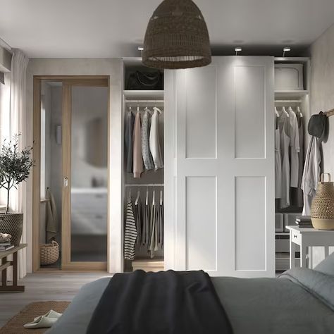 PAX / GRIMO Wardrobe combination, white/white, 200x66x236 cm - IKEA Belgium Pax Grimo Wardrobe, Powder Coating Wheels, Pax Planner, Armoire Pax, Fresh Bedroom, Double Wardrobe, Sliding Wardrobe Doors, White Wardrobe, Pax Wardrobe