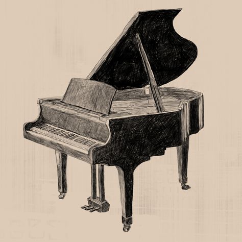 piano by salome iljana #illustration #pencil #instruments #piano Piano Sketch Draw, Sketches Of Music, Piano Drawing Aesthetic, Piano Icon Aesthetic, Piano Aesthetic Drawing, Piano Art Draw, Vintage Piano Aesthetic, Grand Piano Drawing, Piano Drawings