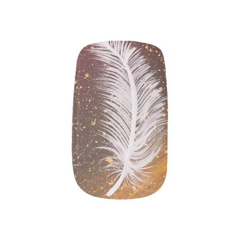 White Feather Nail Art, Nails With Feathers, Nails With Feather Design, Feather Nail Designs, Feather Nail Art, Teen Nails, Feather Nails, French Manicure Nails, Minx Nails