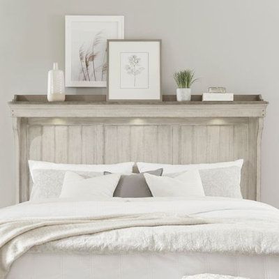 Mantle bed features LED touch lighting making it perfect for reading in bed. Headboard can stand alone with Hollywood bed frame. Pair with the footboard and rails for a complete bed. | Gracie Oaks Augustowski Headboard, Size 64.0 H x 66.38 W x 3.69 D in | Wayfair Mantle Headboard, Farmhouse Headboard, Slatted Headboard, White Headboard, Bedroom Panel, Liberty Furniture, King Headboard, Wood Headboard, Bedroom Headboard