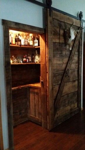 Whiskey Closet Ideas, Small Bourbon Bar, Turn Closet Into Bar, Bourbon Closet Ideas, Closet Turned Bar, Liquor Closet Ideas, Beverage Closet, Bourbon Closet, Whiskey Closet