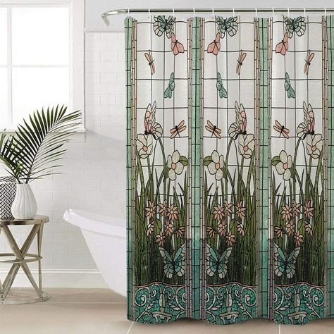 Amazon.com: EZON-CH Waterproof Shower Curtain Stained Glass Meadow Flower Dragonfly Print Polyester Fabric Bath Curtain Home Hotel Apartment Bathroom Shower Curtain Stall Size 54x78IN : Home & Kitchen Bathtub Liners, Painting Shower, Dragonfly Print, Garden Shower, Bathroom Shower Curtain, Bath Curtain, Dragonfly Prints, Elegant Curtains, Stained Glass Butterfly