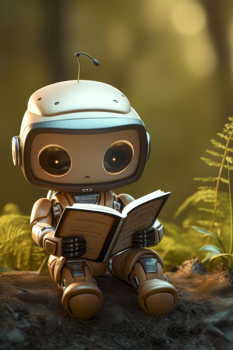 funny cute robot reading a book Cute Robot Wallpaper, Cute Robot Illustration, Robots Illustration, Robot Picture, Robot Ideas, Robot Wallpaper, Disney Minimalist, Childrens Book Cover, Robot Design Sketch