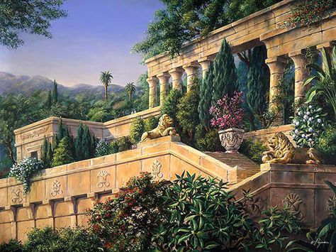 Aquila academy from another angle Hanging Gardens Of Babylon, Ancient Babylon, Gardens Of Babylon, Hanging Gardens, Albrecht Durer, Fantasy City, Fantasy Castle, Fantasy Places, Seven Wonders