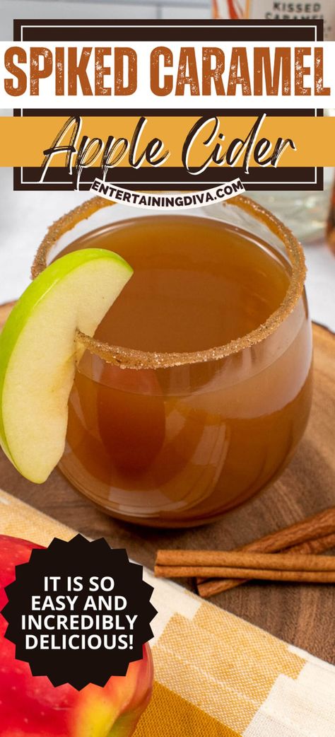 Carmel Apple Cider Recipe, Spiked Caramel Apple Cider, Spiced Rum Drinks, Caramel Apple Cider Recipe, Salted Caramel Vodka, Homemade Cider, Caramel Apple Cider, Apple Cider Punch, Apple Cider Drink