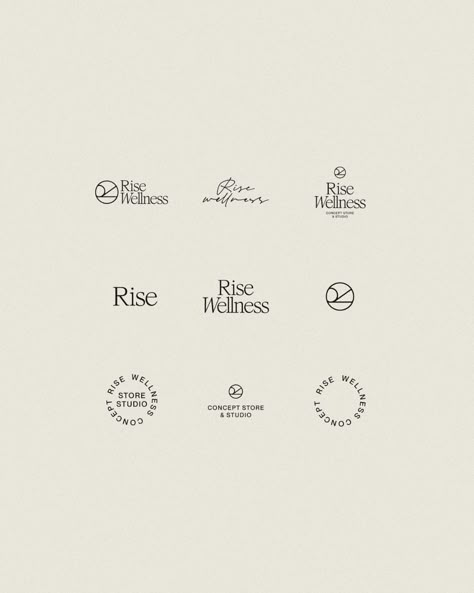 1/3 Custom Branding Design for @rise.wellnessconcept | A boutique Pilates, Yoga, Barre and Fitness studio in Doncaster, with an in-house wellness and lifestyle store. Isn't she a VIBE?! 😍 Key words: Luxurious, Cool, Minimalist, Tasteful , Organic , Authentic and Original. The Rise Wellness branding needed to be simple yet versatile enough to be transferred to print, packaging, signage and mechandise applications and I think we nailed it 🖤 A fav part of this custom design was icon itself ... Flow Logo Inspiration, Pilates Name Ideas, Fitness Studio Branding, Wellness Club Aesthetic, Pilates Studio Name Ideas, Health And Wellness Logo Design, Pilates Studio Branding, Wellness Center Design Interiors, Yoga Studio Branding