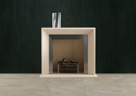 The Gaumont - contemporary fireplace £1295  overall size 50 5/8" (1285mm) W x 44 3/8" (1125mm) H  opening 38" (965mm) W x 38" (965mm) H  shelf 50 5/8" (1285mm) L x 7 1/2" (190mm) D  depth of jamb 7 1/2" (190mm) Design, Fireplace