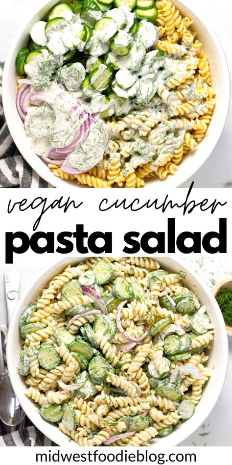 Unique Pasta Salad, Vegan Cucumber, Cucumber Pasta, Cucumber Pasta Salad, Wraps Vegan, Vegan Dressing, Vegan Salad Recipes, Pasta Salad Recipe, Tasty Vegetarian Recipes