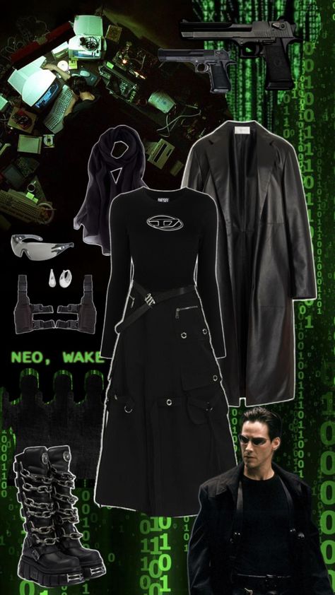 Matrix/ leo inspo outfit / leo matrix outfit hijabi / the matrix outfit hijabi The Matrix Outfit, Matrix Outfit, Matrix Fashion, Inspo Outfit, Summer Projects, The Matrix, Halloween Outfits, Matrix, All Black