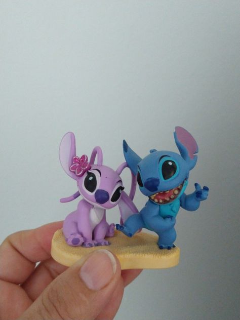 Stitch Clay Sculpture, Angel Lilo And Stitch, Stitch Cake, Fondant Cake Toppers, Stitch And Angel, Cute Stitch, Sweetie Pie, Girl Cake, Polymer Crafts