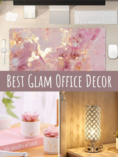 Best Glam Office Decor Ideas to Make You Feel Chic - Pink Pop Design Glam Home Office Ideas, Pink Office Ideas, Office Decor Ideas For Work Workspaces, Pink Gold Office, Cricut Office, Womens Office Decor, Work Cubicle Decor, Women Office Decor, Glam Office Decor