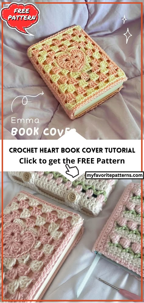 Crochet Heart Book Cover Tutorial Book Holder Crochet Pattern, Crocheted Bible Covers Free Pattern, Book Covers Crochet Free Pattern, Book Cozy Pattern, Crochet Patterns Book Cover, Crochet Book Sleeve Free Pattern Granny Square, How To Crochet A Book Cover, Crochet Ideas With Granny Squares, Gen Z Crochet Patterns