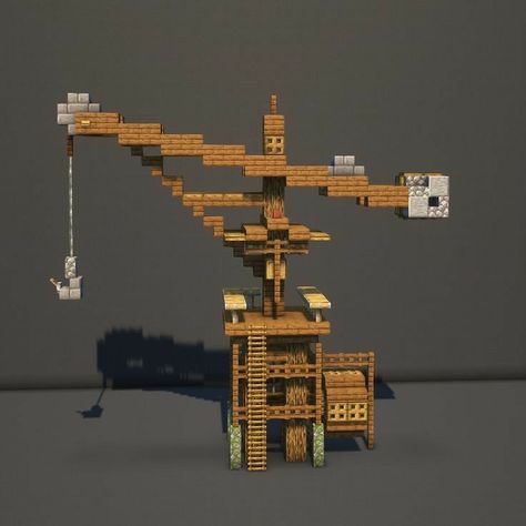 Crane In Minecraft, Crane Minecraft Ideas, Minecraft Mine Design Ideas, Minecraft Dock Crane, Minecraft Medieval Shop Ideas, Minecraft Mine Crane, Minecraft Medieval City House, Minecraft Crane Ideas, Medevial Minecraft Builds