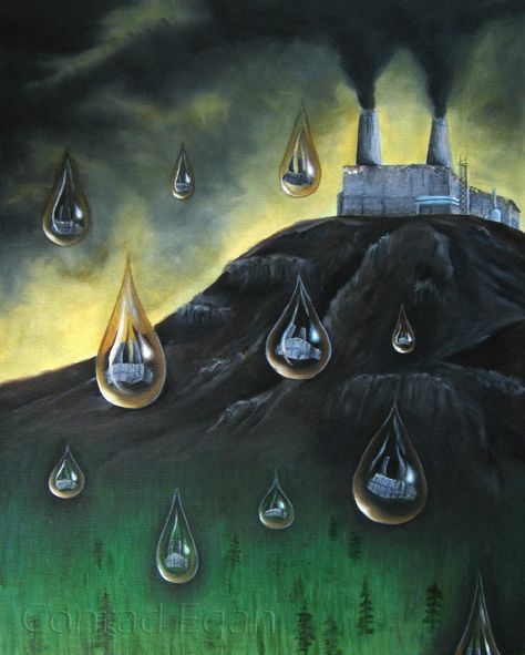 The rain has little factories inside it, like it's carrying all the stuff from the factory in it. Sources Of Energy, Rain Pictures, Acid Rain, Rain Painting, Birthday Card Drawing, Rain Art, Free Video Background, Card Drawing, Art Theme