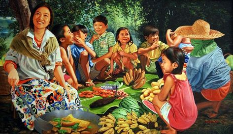 Filipinos are known for having strong and close family ties. They place high regard and put importance on their family before anything else. They work all day and do all they can to feed and provide for their family. Philippine Traditions, Fruit Art Drawings, Church Backgrounds, Filipino Art, Philippine Art, Philippines Culture, Filipino Culture, Family Feast, Family Ties