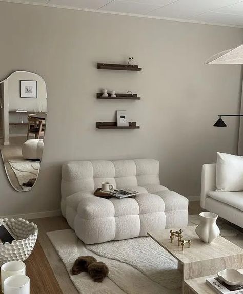 54 Trendy And Cozy Boucle Furniture Ideas - DigsDigs Boucle Living Room, Boucle Furniture, Cozy Living Room Ideas, Cute Living Room, Pinterest Room Decor, Home Design Living Room, Apartment Decor Inspiration, Living Room Inspo, Room Inspiration Bedroom