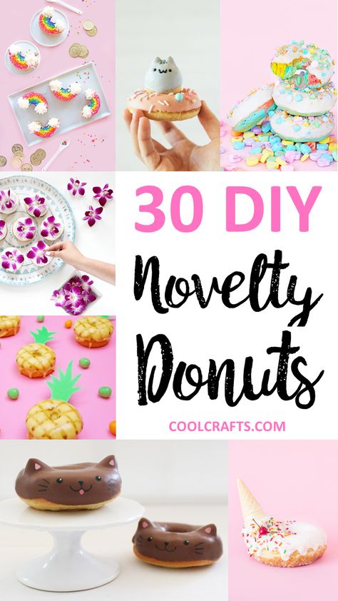 30 Novelty Donut Ideas You'll Want to Devour, http://www.coolcrafts.com/novelty-donuts/ Delicious Halloween Treats, Donut Decorating Ideas, Rainbow Donut, Diy Pineapple, Apple Donuts, I Spy Diy, Diy Donuts, Gourmet Breakfast, Cute Donuts