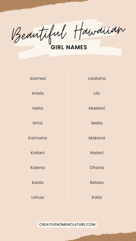 269 Beautiful Hawaiian Girl Names to Consider for Your Baby Hawaiian Names Girl, Hawaiian Last Names, Water Names Girl, Samoan Names, Islander Names, Beachy Girl Names, Hawaiian Boy Names, Hawaiian Names And Meanings, Hawaiian Baby Names