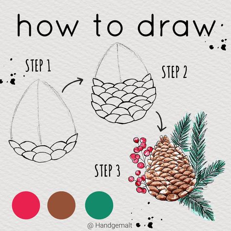 Anastasia Sälinger (@handgemalt) on Threads How To Draw A Pinecone, Draw A Pinecone, Pinecone Drawing, Drawing Tuts, Xmas Tags, Flower Drawings, Watercolor Subjects, Watercolor Tutorials, Christmas Journal