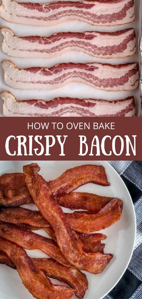 crispy bacon on a white plate Bacon Coated With Flour, Bacon Dipped In Flour, Oven Bacon Thick Cut, Best Way To Cook Bacon In The Oven, Oven Fried Bacon How To Make, Air Fry Bacon In Oven, Easiest Way To Cook Bacon, Floured Bacon In Oven, Cooking Bacon In The Oven Cookie Sheets