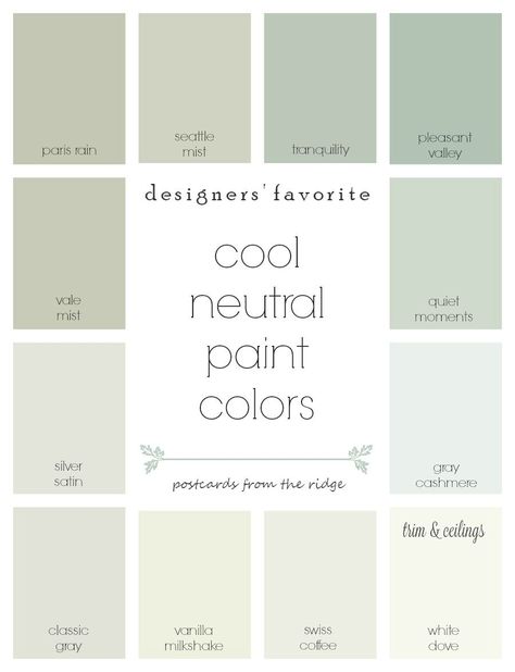 Designers' favorite cool neutral paint colors from Benjamin Moore with room photos. They all coordinate so nicely! Postcards from the Ridge Cool Neutral Paint Colors, Ceiling Classic, Interior Paint Colors Schemes, Revere Pewter, Paint Color Schemes, Neutral Paint Colors, Fixer Upper Style, Neutral Paint, Bedroom Paint Colors