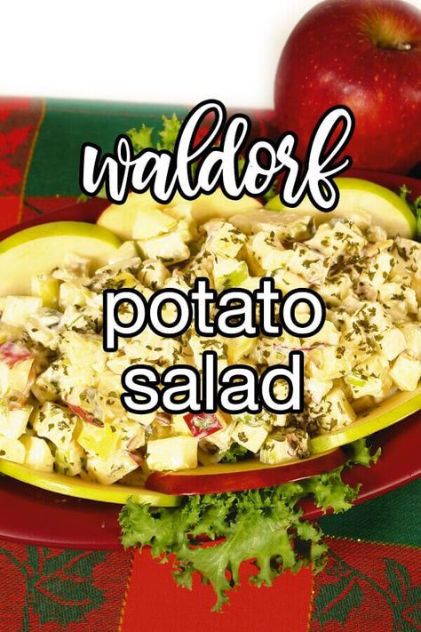 Waldorf Potato Salad - Not your usual potato salad! This version mimics the famous Waldorf salad by including diced apples, walnuts, celery, and mayo. It also has diced ham to make it a hearty side dish and a perfect addition to your meal. | CDKitchen.com Marble Potatoes, Potato Salad With Apples, Mayo Salad, Waldorf Salad, Potato Salad Recipe, Diced Apples, Appetizer Menu, Potatoe Salad Recipe, Salad Recipe