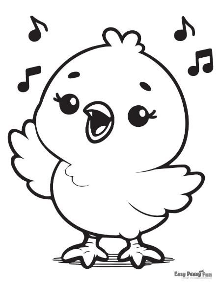 Spark Easter joy and creativity with easy chick coloring page with a singing chick - ideal for kids' Easter crafts. Let your little ones immerse themselves in the world of Easter chicks as they bring this delightful bird illustration to life with color. Chick Drawing Cute, Cartoon Animal Drawings, Free Printable Coloring Pages For Kids, Animals Free Printable, Chick Drawing, Bird Drawing For Kids, Easy Coloring Pages For Kids, Cute Coloring Pages For Kids, Colouring Activities