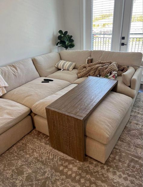 Middle Of Room Couch, L Couch With Ottoman, Big Ottoman Living Room, Diy Ottoman Table, Two Ottomans Living Room, Large Sectional Living Room, Sectional Living Room Layout, Copper Living Room, Diy Ottoman