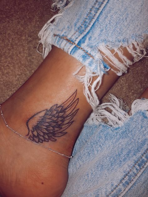 Inside Ankle Tattoo Cover Up, 2001 Ankle Tattoo, Name On Ankle Tattoo, Ankle Tattoo Inside, Baddie Ankle Tattoos, Wing Tattoo On Ankle, Wings On Ankle Tattoo, Ankel Tattoos Simple, Ankle Wing Tattoo