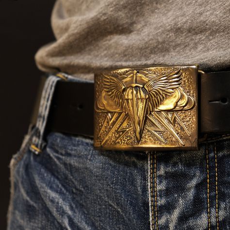 Airborne Forces, Casual Leather Belt, Open Wings, Real Cowboys, Brass Belt, Brass Belt Buckles, Archangel Michael, Handmade Brass, Brass Buckle