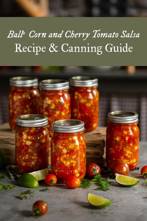 Salsa Recipe Canning, Tomato Salsa Canning, Canning Cherry Tomatoes, Canned Salsa Recipes, Salsa Canning Recipes, Canning Tomatoes Recipes, Cherry Salsa, Tomato Salsa Recipe, Corn Salsa Recipe