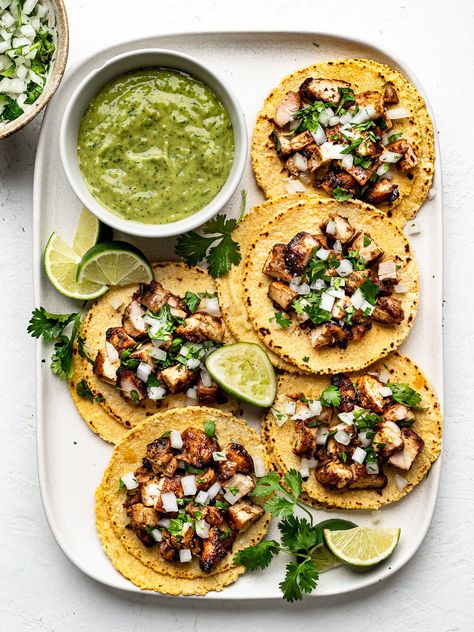 Chicken Street Tacos Use Corn Tortillas, Pulled Chicken Tacos Recipe, Tacos Recipes Chicken, Shredded Chicken Street Tacos, Street Tacos Recipe Chicken, Authentic Chicken Tacos, Street Tacos Chicken, Chicken Bits, Chicken Breast Tacos