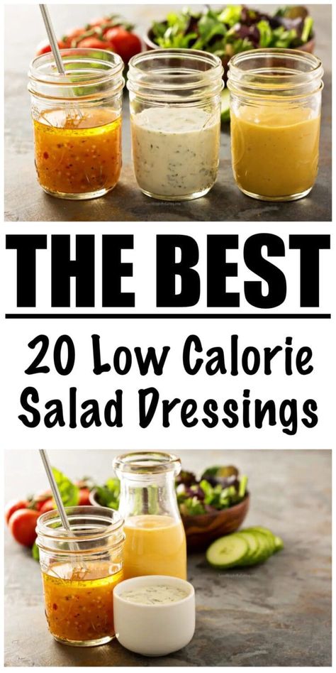 The BEST Low Calorie Salad Dressing Recipes! Low Calorie Asian Dressing, Low Calorie Dressing Recipe, Low Calorie Vinaigrette, Easy Low Calorie Recipes, Low Calorie Salad Dressing Recipes, Low Fat Salad Dressing, Healthy Salad Dressings, Low Calorie Salad Dressing, Healthy Salad Dressing Recipes