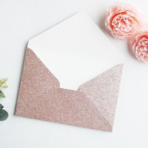 50pcs rose gold envelopes + 50pcs envelopes seal Our envelopes are made of superior 250g paper, good texture, strong enough, not easy to fade; rose gold glitter paper looks very elegant and beautiful. The glitter envelopes will help you show your blessings and love to your families, friends, classmates and share the joy of the vital day with them. You can use for invitations, 5 x 7 cards, 5 x 7 photos, wedding, engagement, bridal shower,birthday, party, anniversary, festival ect Invite Envelope, Glitter Envelopes, Gold Glitter Paper, Gold Envelopes, Envelope Seal, Glitter Paper, Rose Gold Glitter, Photos Wedding, Champagne Gold