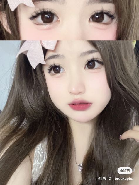 Japanese Doll Eye Makeup, How To Look Adorable, Cute Innocent Makeup, Kawaii Makeup Looks, Dollette Makeup, Douyin Eye Makeup, Cute Doll Makeup, Eye Makeup Inspo, Dolly Makeup